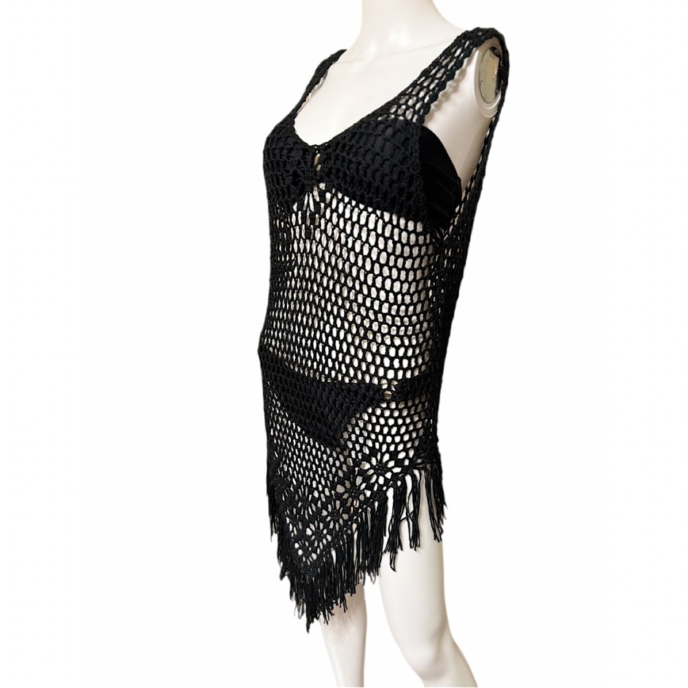 Crochet Fringe Swim Coverup Dress by India Boutique
